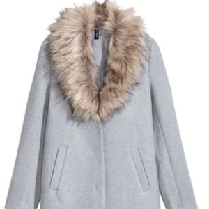 Grey Coat With Faux Fur Collar